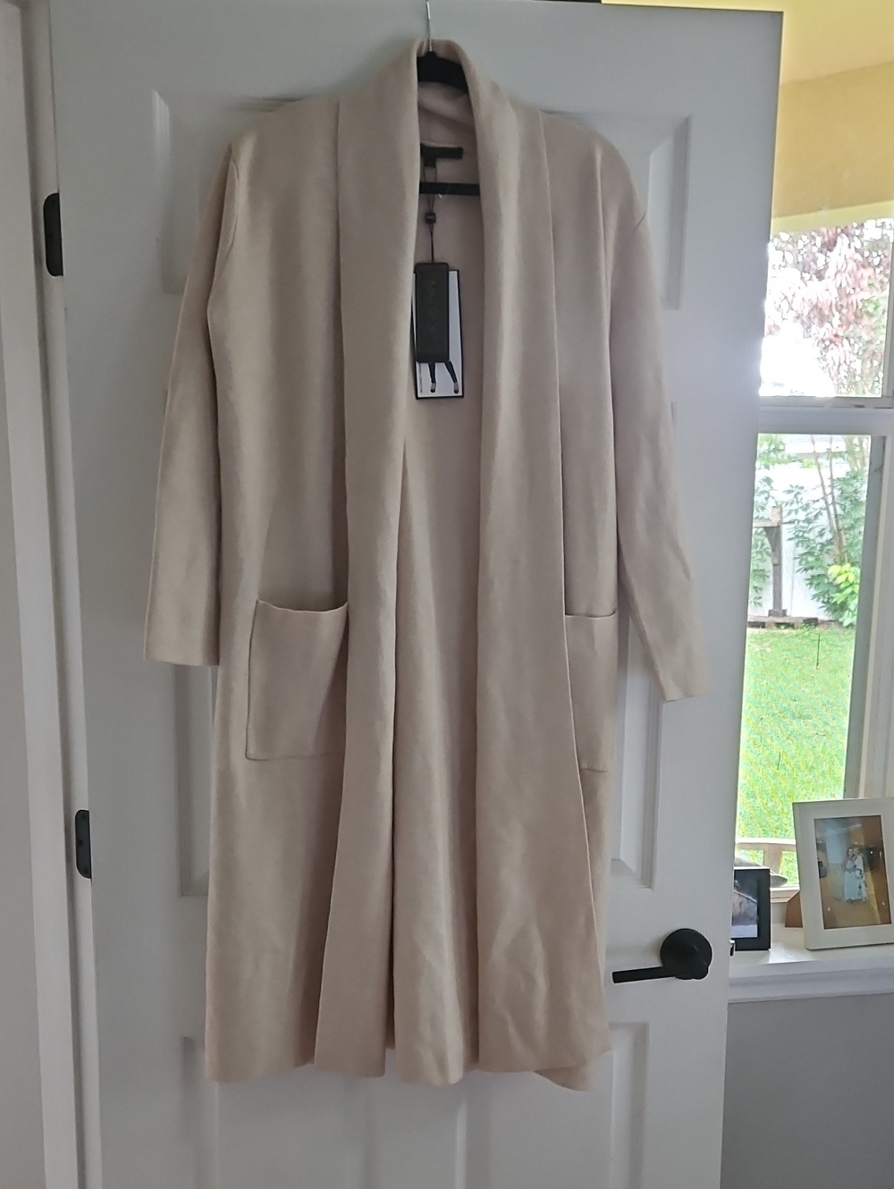 Women’s Cream Open-Front Long Cardigan, Size Medium, NWT